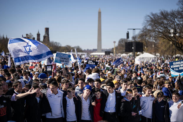 A large crowd gathers in Washington, D.C. for the March for Israel event.