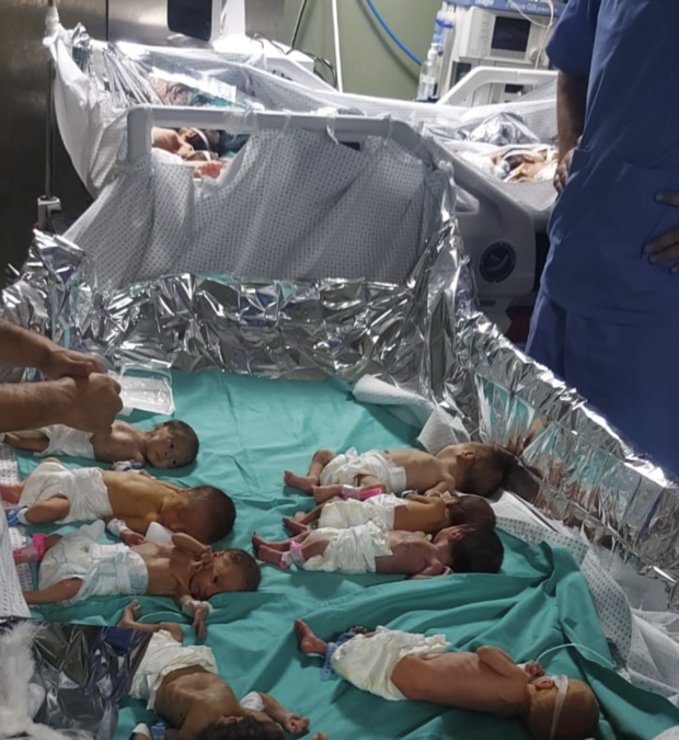 The Hamas-run health ministry reports that the lack of power in Gaza's Al Shifa hospital is endangering the lives of numerous infants who are relying on incubators for survival.