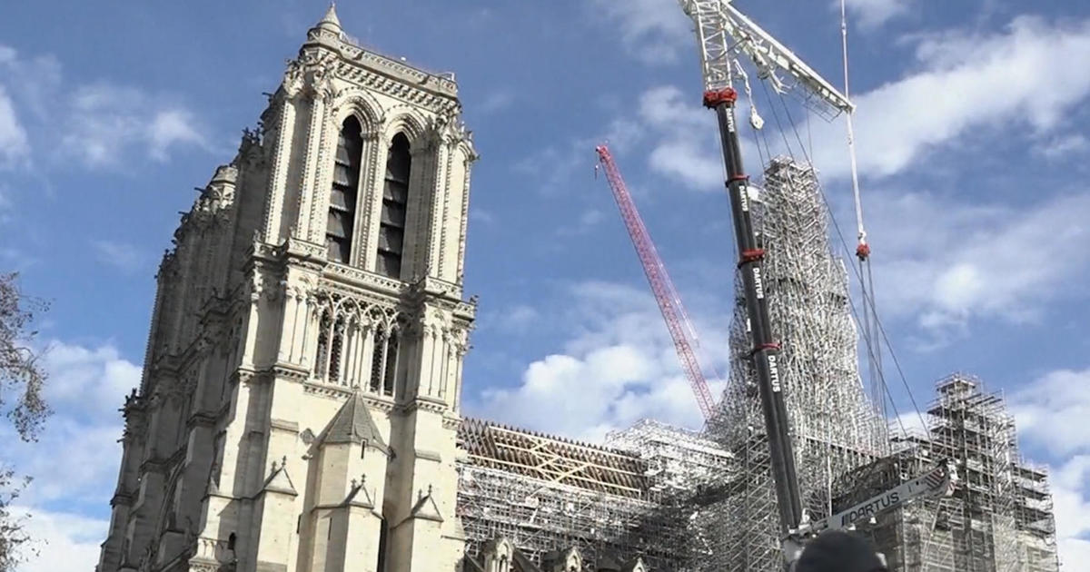 Installation of a new spire at Notre Dame Cathedral.