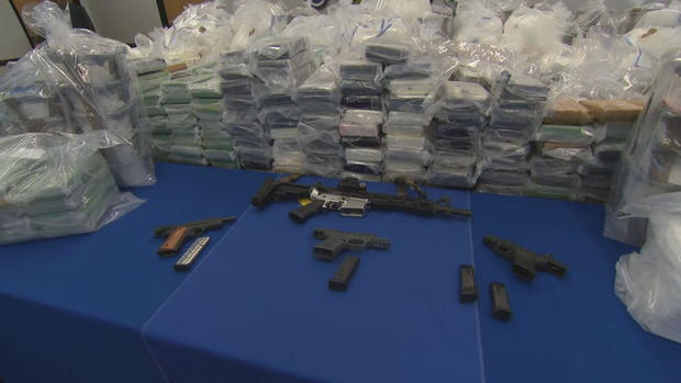Federal authorities display weapons and narcotics seized as part of "Operation Dead Hand" during a press conference in Los Angeles on Tuesday, Jan. 30, 2024. 