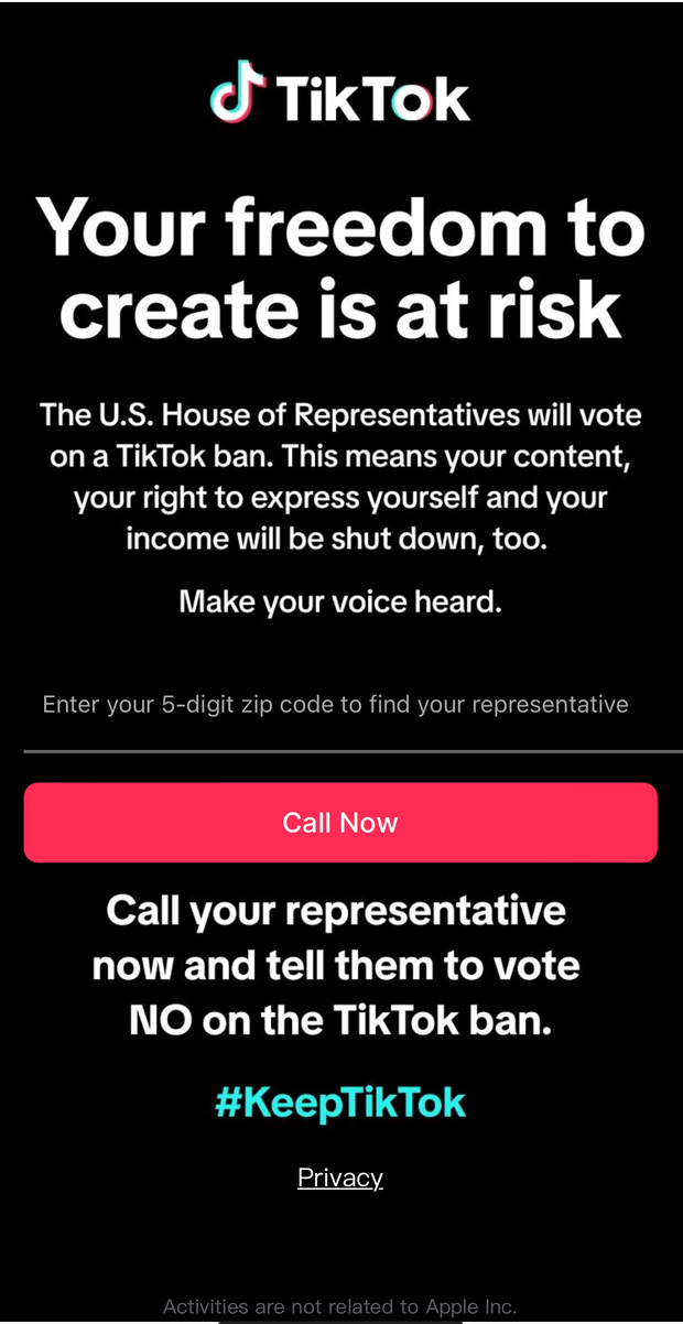 TikTok advised its users to reach out to their representatives. According to lawmakers, the ensuing events highlight the need for an ownership reorganization.