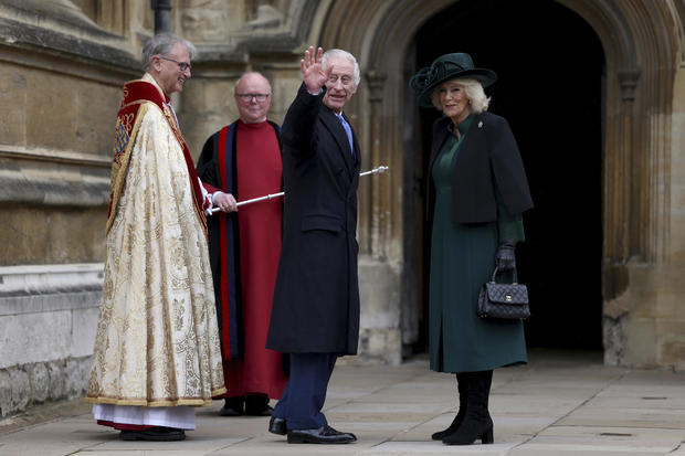 King Charles greets spectators at Easter service, in first major public outing since his cancer diagnosis