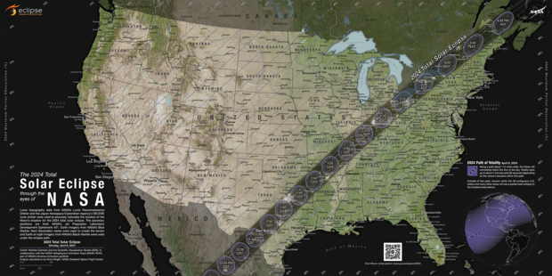 What time the 2024 solar eclipse starts, reaches peak totality and ends today