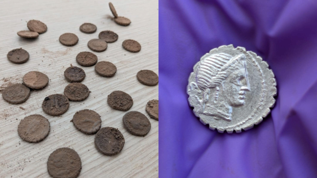 Treasure trove of ancient silver coins found "hidden in a hole in the wall" in Sicily