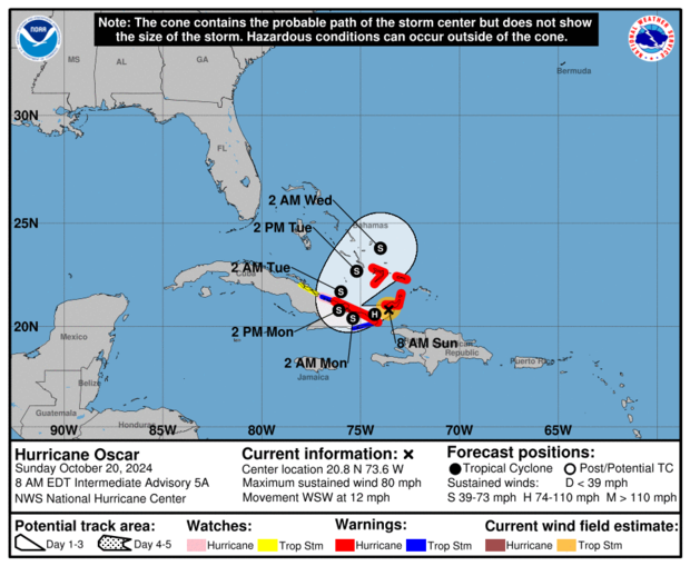 Hurricane Oscar makes landfall in the Bahamas, heads toward Cuba